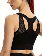 Solid Cut Out Sports Bra High Impact Workout Bra