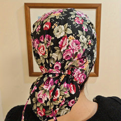 Cartoon Rose Print Work Cap Scrub Cap Adjustable Nurse Hats Elastic Lace Up Cap
