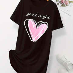  Heart & Letter Print Round Neck Sleep Dress