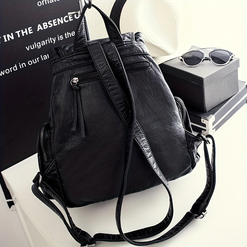 Vintage Pocket Backpack Purse Retro Flap Preppy School Bag Women's All Match