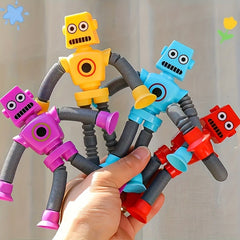 4 Pack FlexiFun Robot Toy Set Durable Suction Cup Hands Assorted Colors