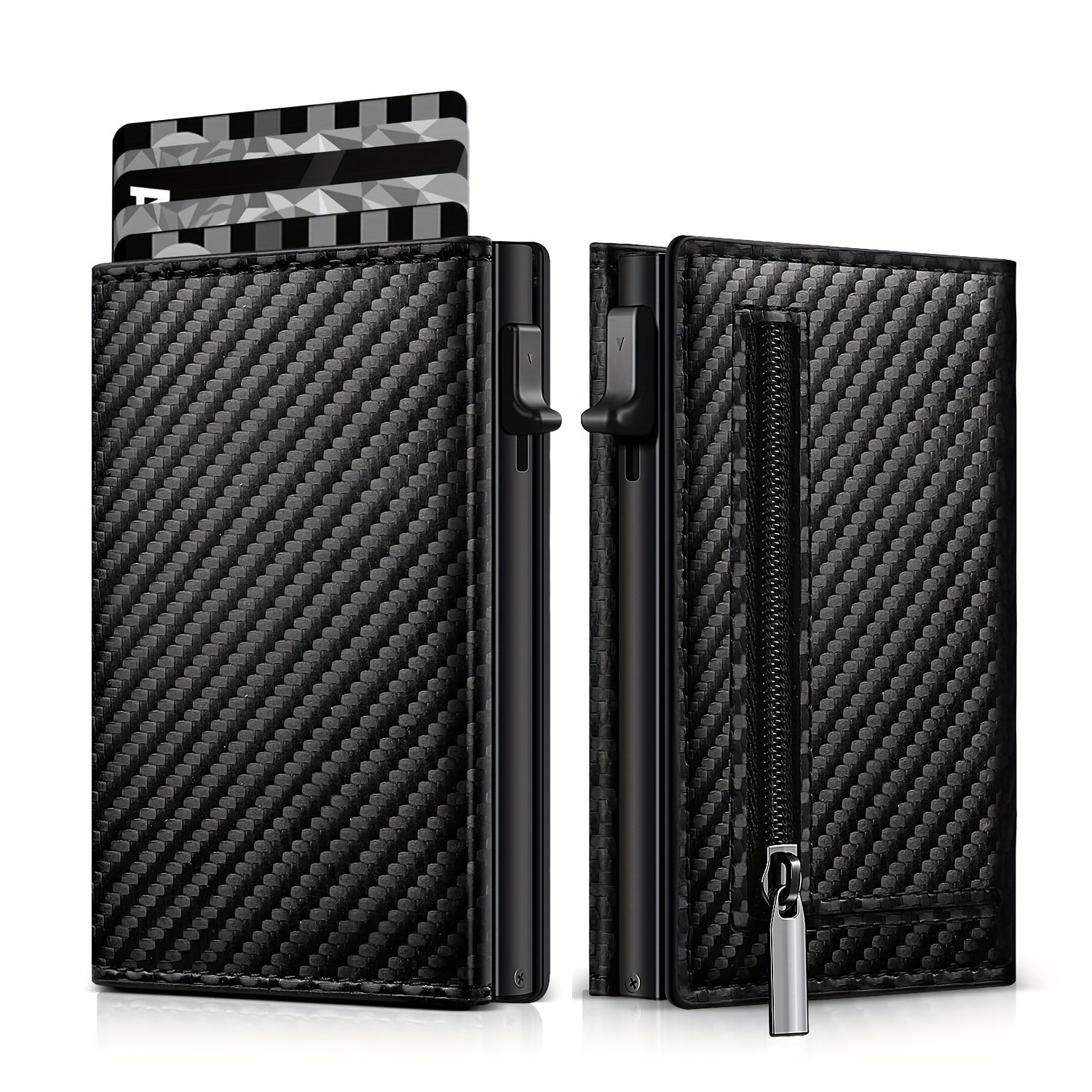 Men's Carbon Fiber RFID Blocking Card Holder with Zipper Coin Purse