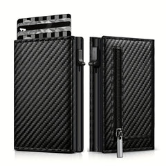 Men's Carbon Fiber RFID Blocking Card Holder with Zipper Coin Purse