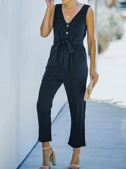 V Neck Tank Jumpsuit Sleeveless Button Casual Jumpsuit