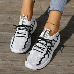 Women's Knitted Sports Shoes Lightweight Lace Up Low Top Running Sneakers