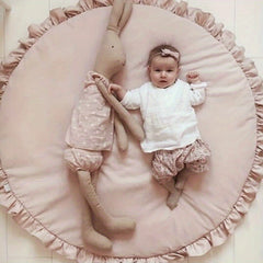 Baby Cotton Play Mat Round Ruffled Cushion Soft Breathable Crawling Pad
