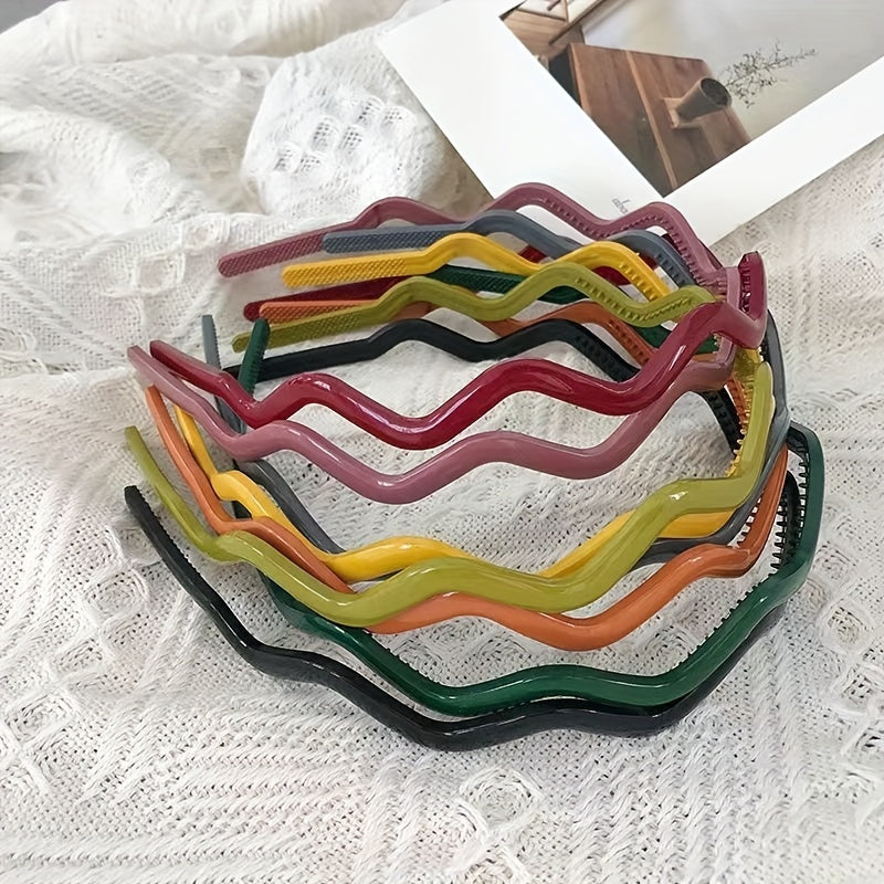 8pcs Solid Wavy Headband Style Head Hoop Hair Band For Girls Women