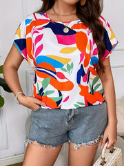  Floral Print Twist Back Bat Sleeve Top