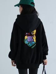 Girls' 95 Cotton Cartoon Graffiti Bear Graphic Hooded Pullover