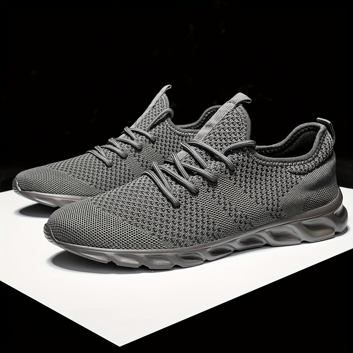 Men's Knit Lace Up Casual Shoes Anti skid Running Sneakers