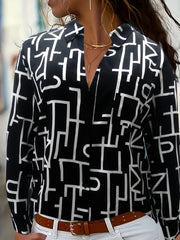  Casual Blouse Women's Plus Letter Print Long Sleeve Button Up Shirt