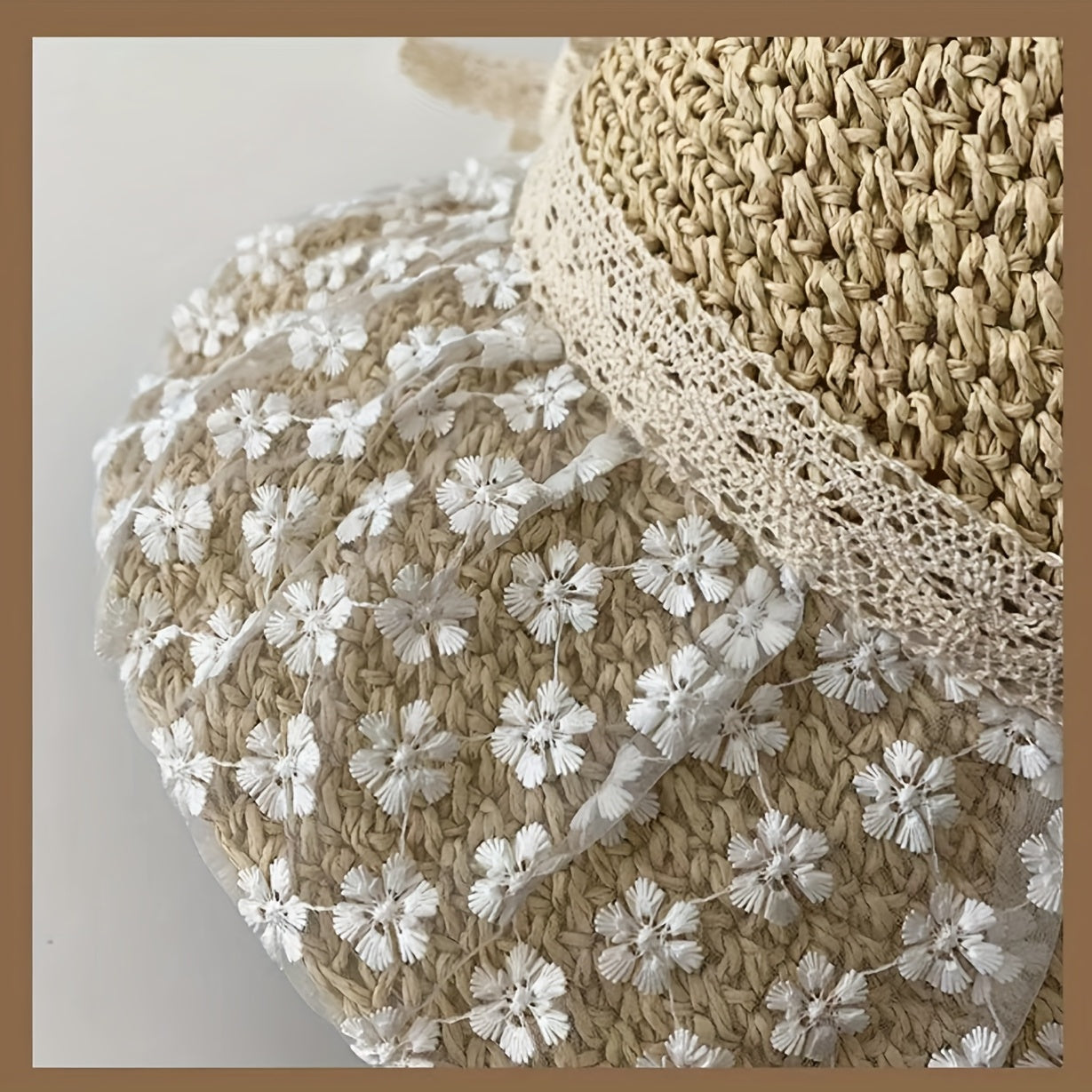 Lace Flower Brim Sun Hat Ribbon Bowknot Straw Hat