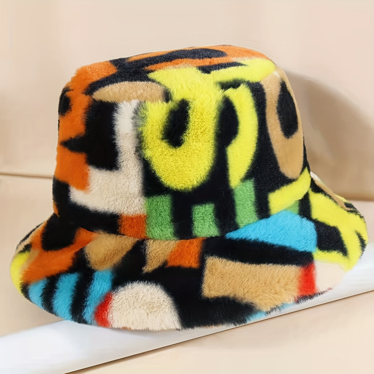Plush Bucket Hat with Puzzle Letter Design