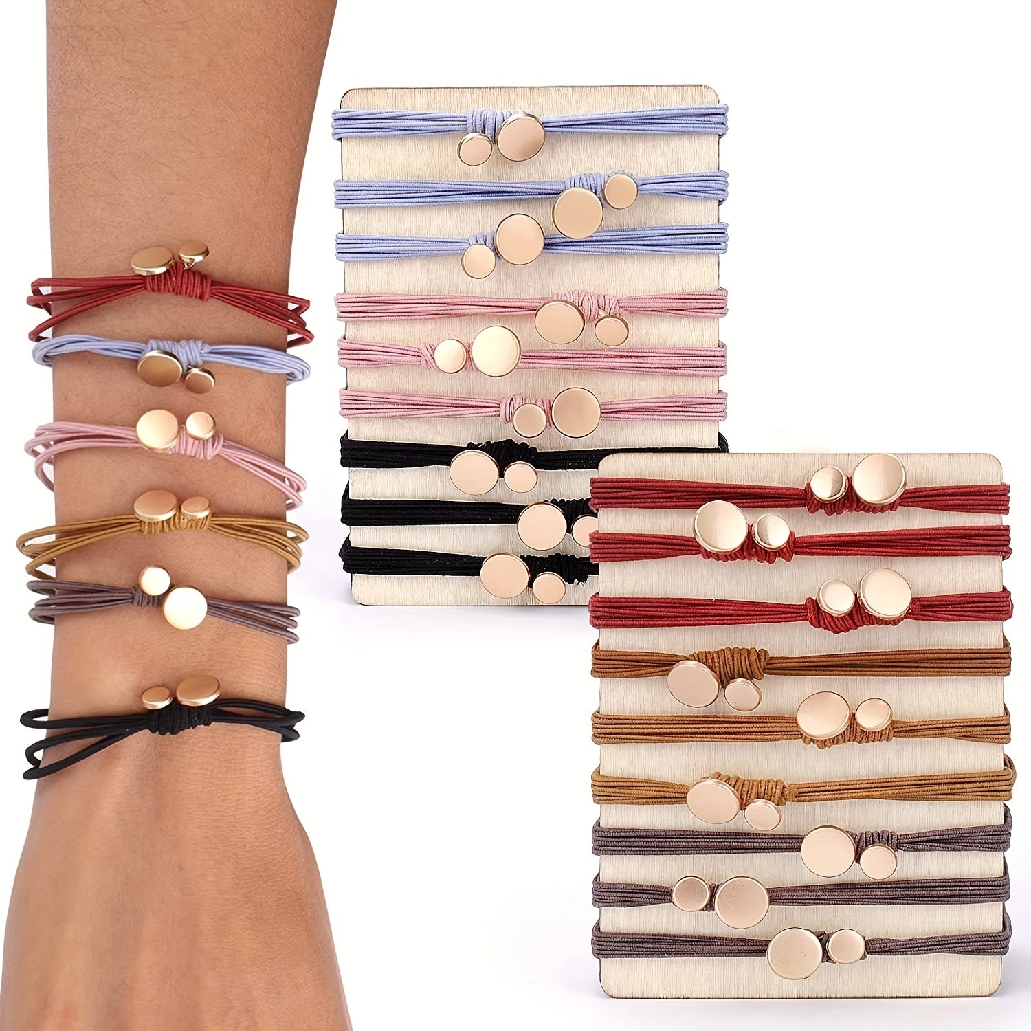 18pcs Boho Style Hair Ties Metal Charm Elastic Ponytail Holder Hair Accessories
