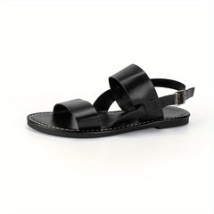 Women's Ankle Buckle Strap Sandals Faux Leather Open Toe Slingback Shoes