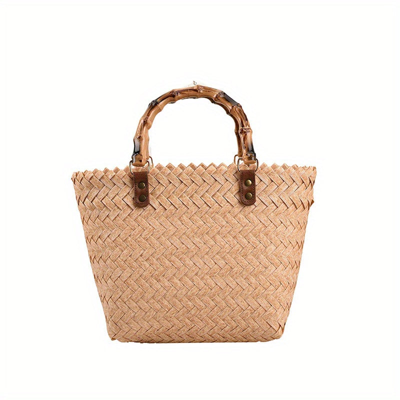 Straw Woven Casual Handbag Double Handle Beach Bag