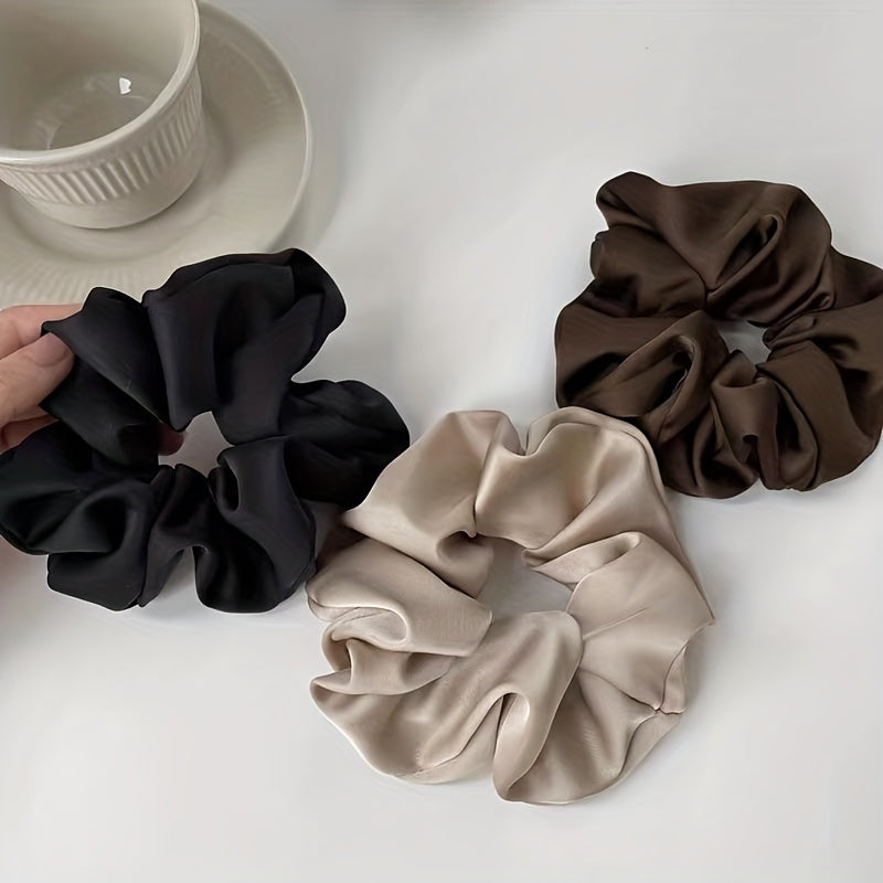 Soft Silk Hair Scrunchies for Women Girls - Solid Color Hair Tie