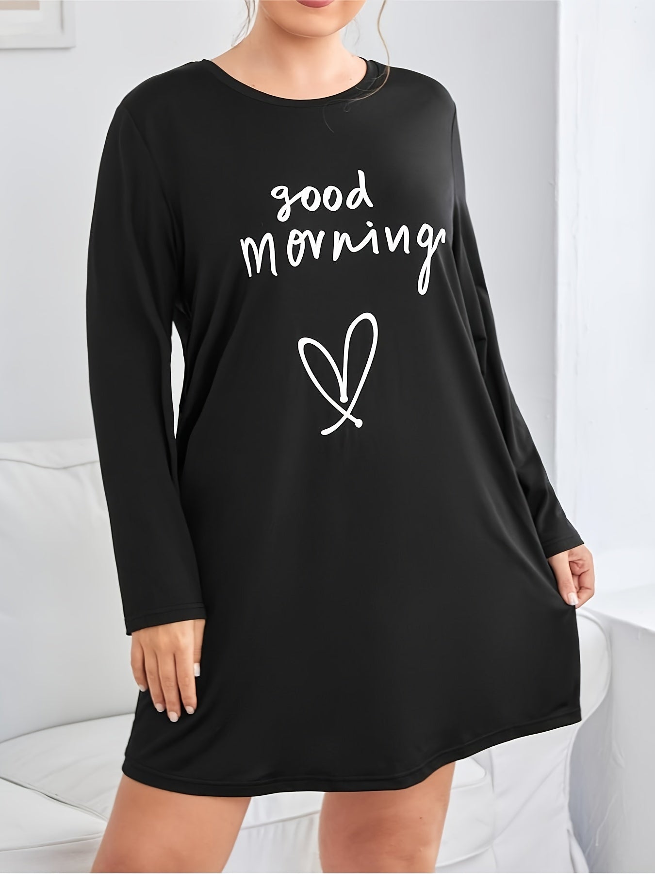  Heart Print Short Sleeve Comfort Sleep Dress