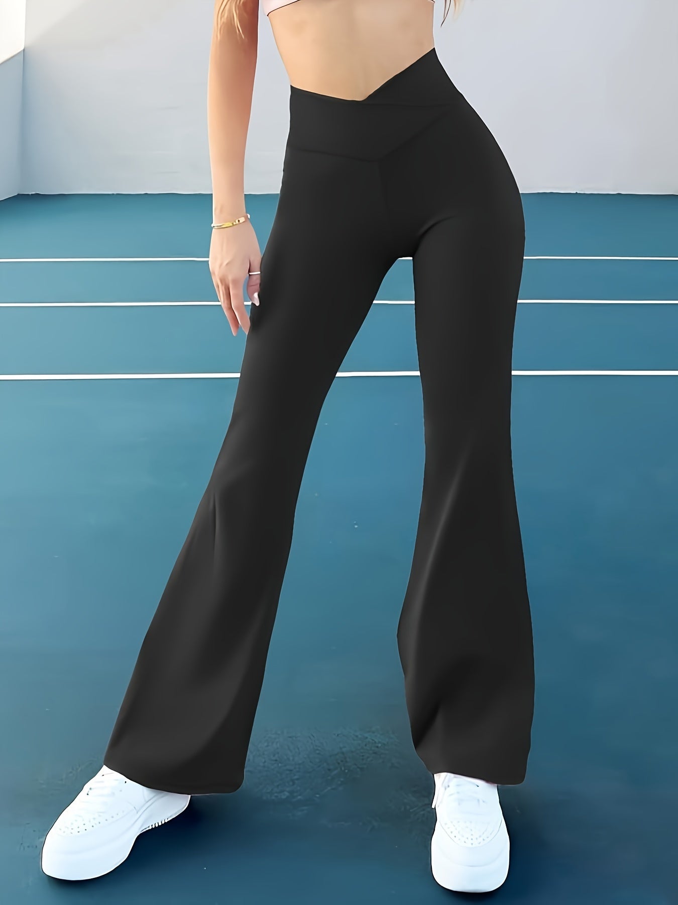 Solid Flare Leg Yoga Pants High Stretch Bell-bottom Leggings