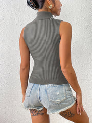 Solid Turtle Neck Sweater Vest Bodycon Stylish Women's Clothing