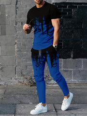 Ink Pattern Men's 2 Piece Outfits T-shirt & Sweatpants Set