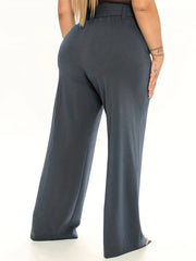 Women's Plus Solid Wide Leg Loose Trousers With Belt