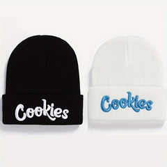 2pcs Letter Embroidery Beanie Cap Hip Hop Knit Hat Warm Skull Cap