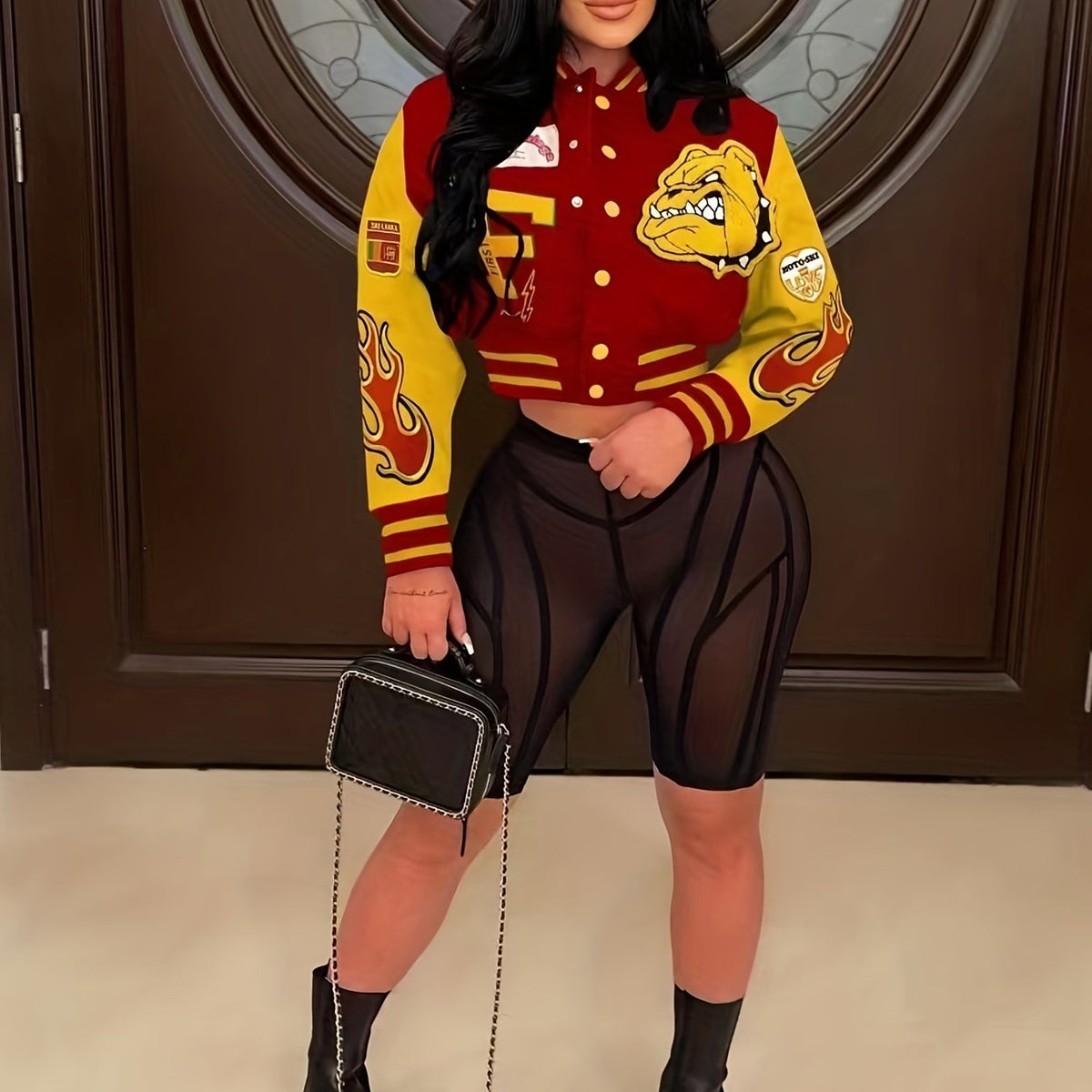 Graphic Print Baseball Collar Jacket Outerwear Women's Clothing