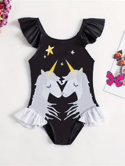 Cartoon Unicorn Print Tankini Swimsuit for Girls
