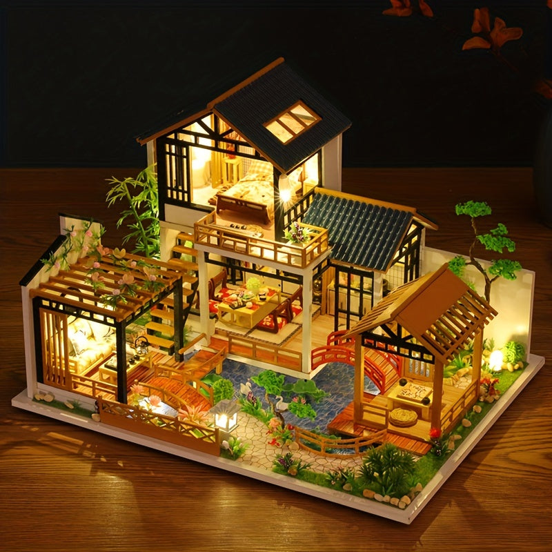 3D Puzzle Chinese Style Villa Yard Dollhouse Kit DIY Toy