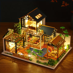 3D Puzzle Chinese Style Villa Yard Dollhouse Kit DIY Toy