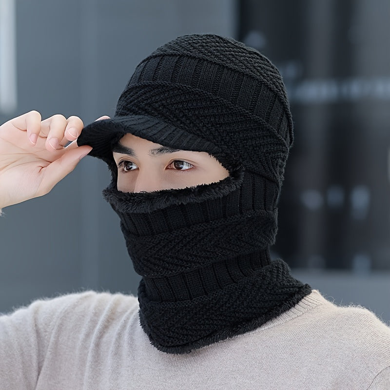 Men's Winter Cycling Windproof Woolen Hat Velvet Warm Pullover Hat