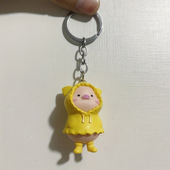 Cartoon Pig Raincoat Keychain Pendant Resin Doll Key Ring Bag Accessories