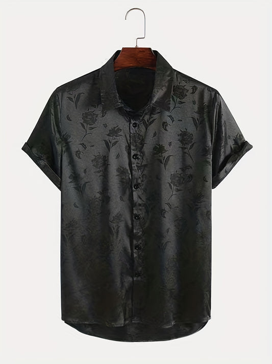 Men's Floral Print Short Sleeve Shirt for Summer Vacation