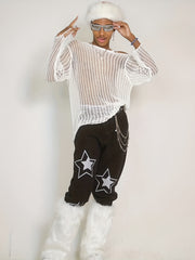 Men's Solid Open Knit Top
