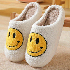 Women's Smile Face Pattern Slippers Plush Lined Shoes Warm Indoor Slippers