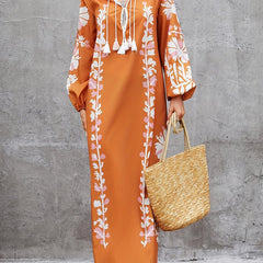 Women's Plus Floral Print Kaftan Maxi Dress with Tassel Detail