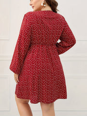  Heart Print Lantern Sleeve Dress