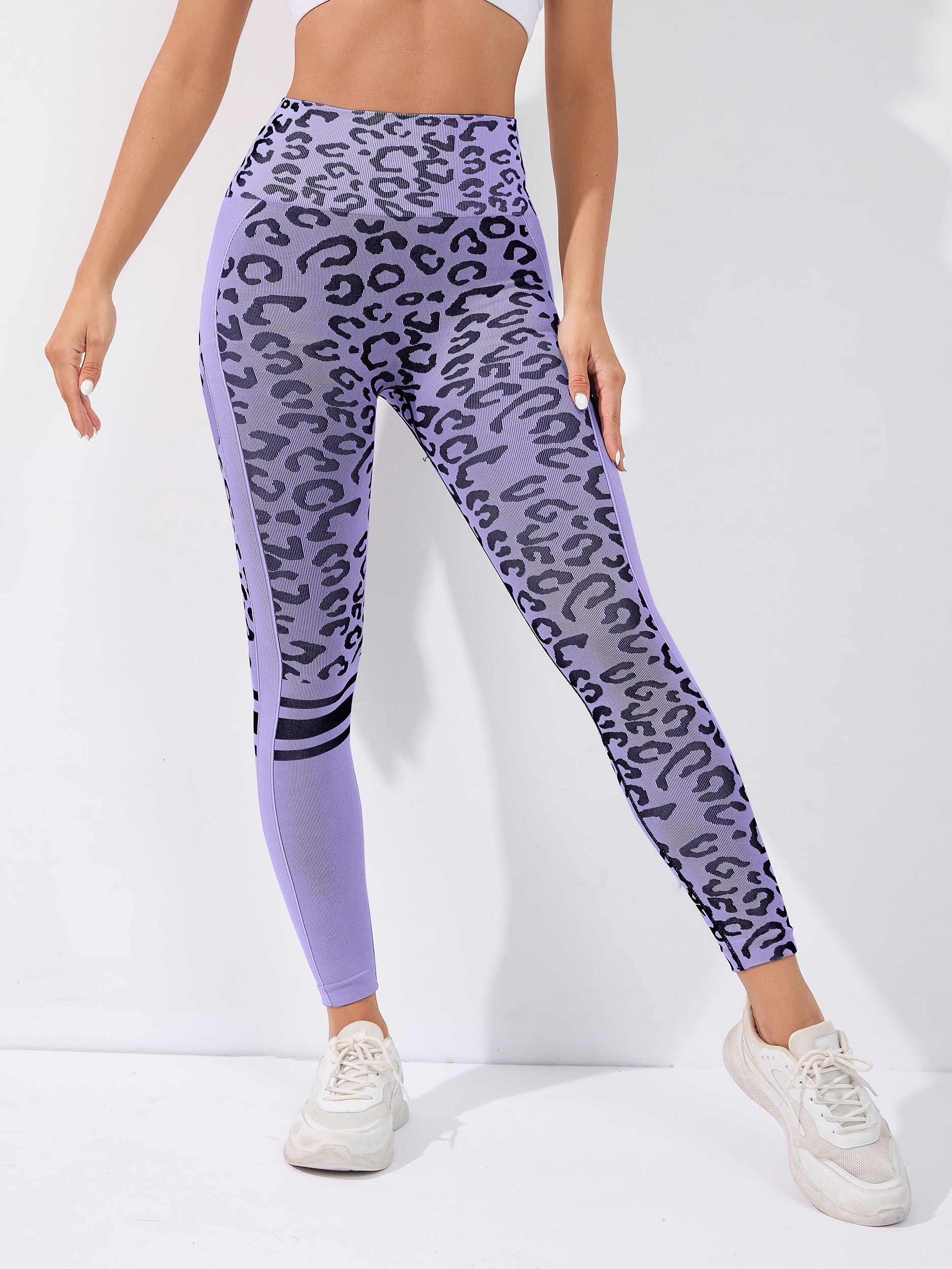 Leopard Pattern Yoga Leggings High Rise Stretchy Workout Pants