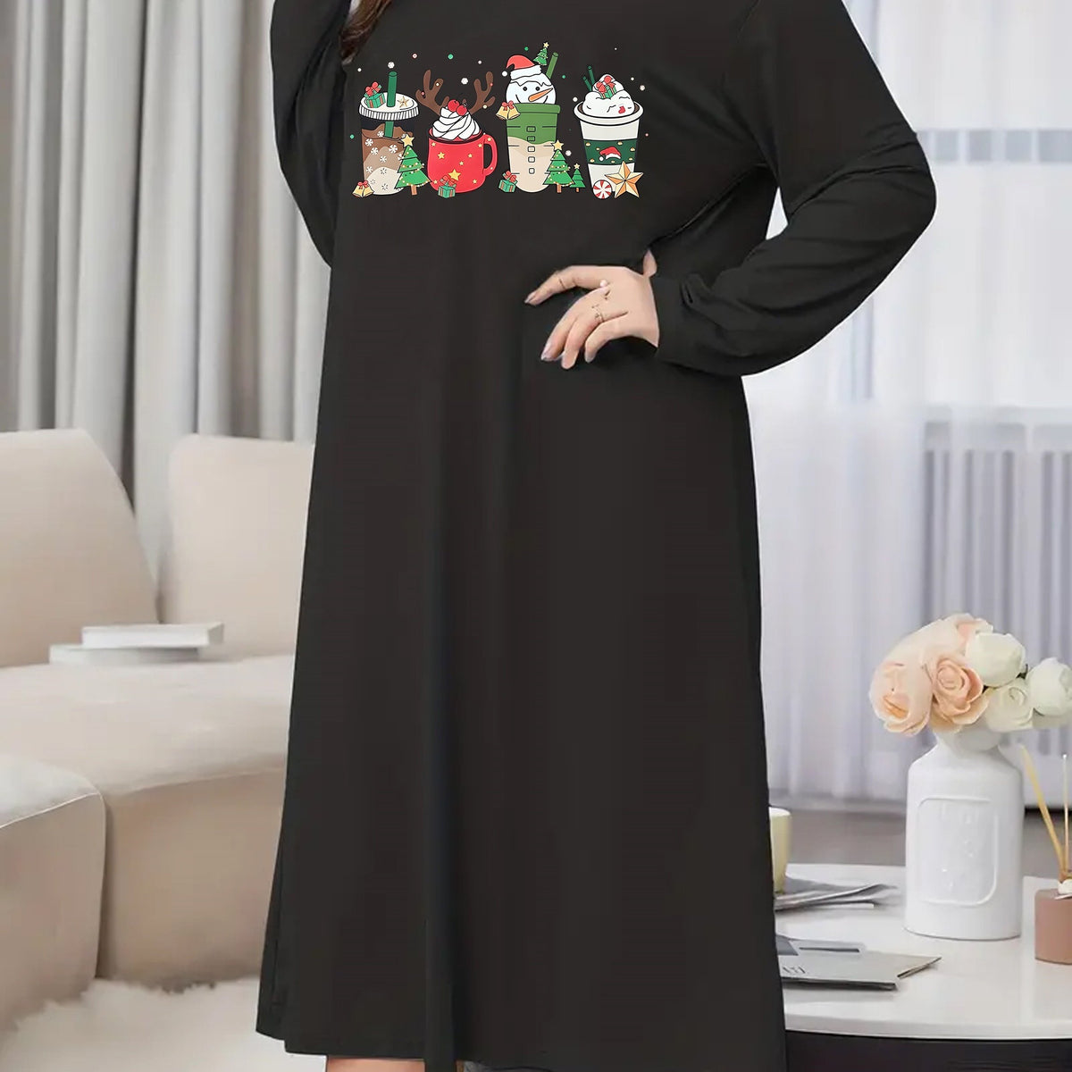  Christmas Nightdress Women's Plus Christmas Drinks Print Long S