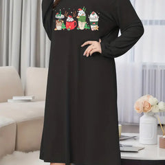  Christmas Nightdress Women's Plus Christmas Drinks Print Long S