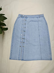  Midi Denim Skirt Button Up High Rise