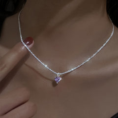 Heart Shape Pendant Necklace Sparkly Chain Sweet Neck Jewelry