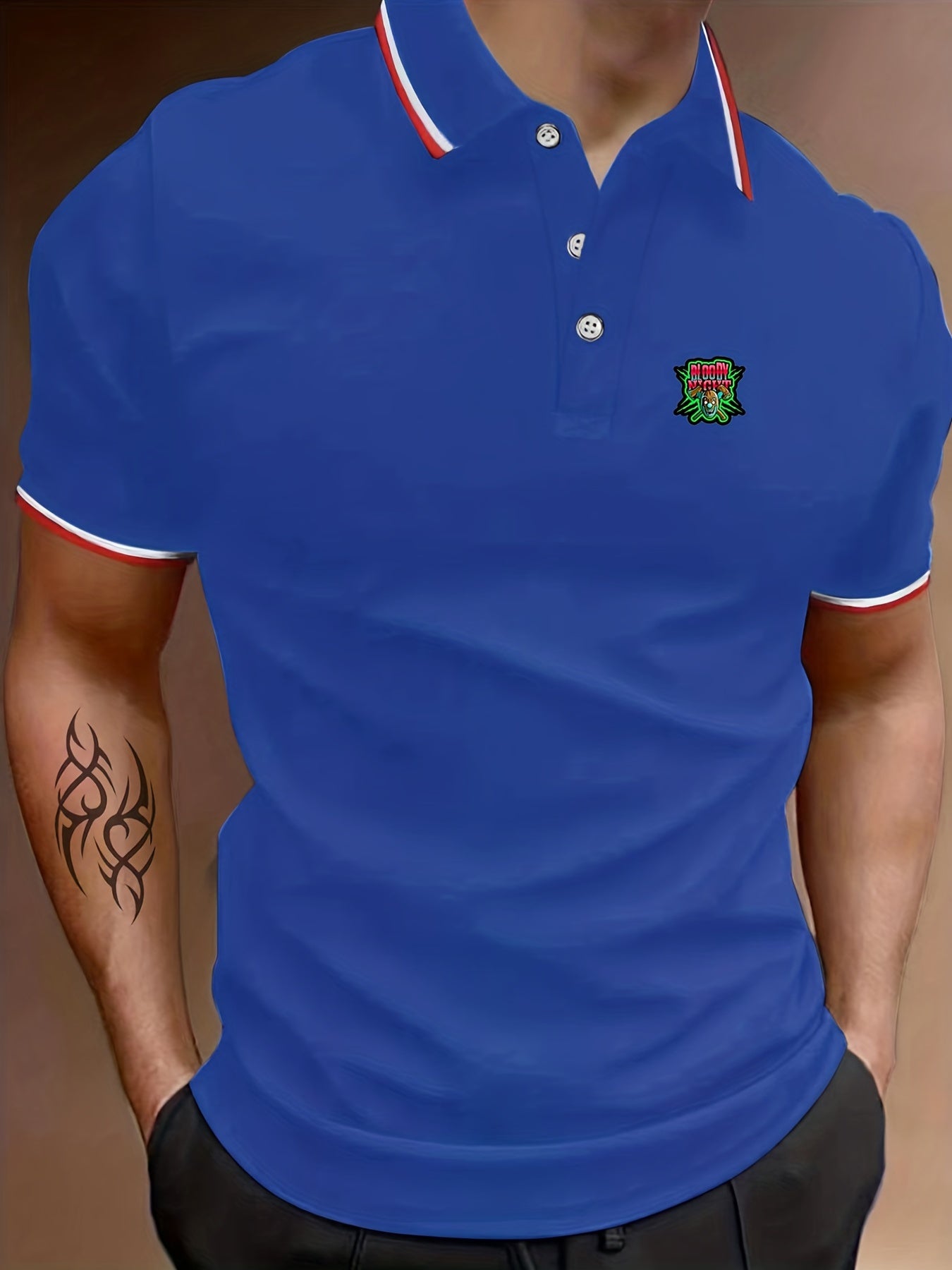Men's Bloody Night Print Polo Shirt Casual Lapel Button Up Short Sleeve