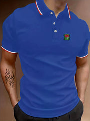 Men's Bloody Night Print Polo Shirt Casual Lapel Button Up Short Sleeve