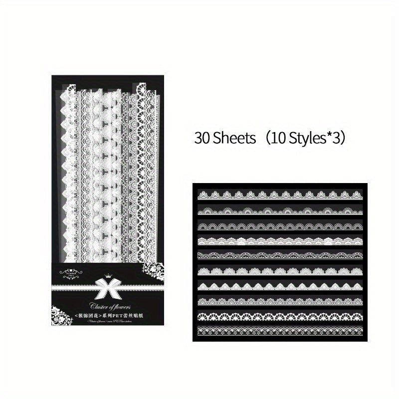 30pcs Waterproof Lace Stickers for Scrapbooking DIY Journals