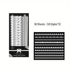 30pcs Waterproof Lace Stickers for Scrapbooking DIY Journals