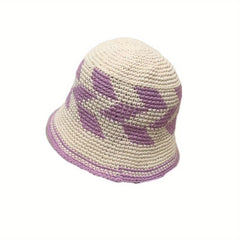 Rhombus Block Bucket Hat Cotton Knitted Basin Hat