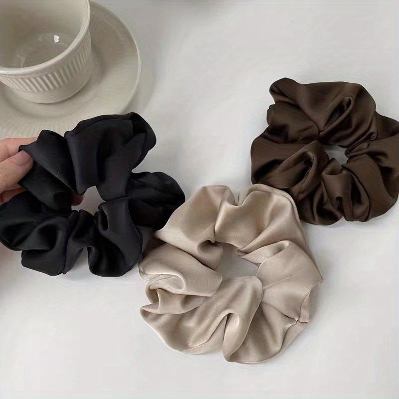 Soft Silk Hair Scrunchies for Women Girls - Solid Color Hair Tie
