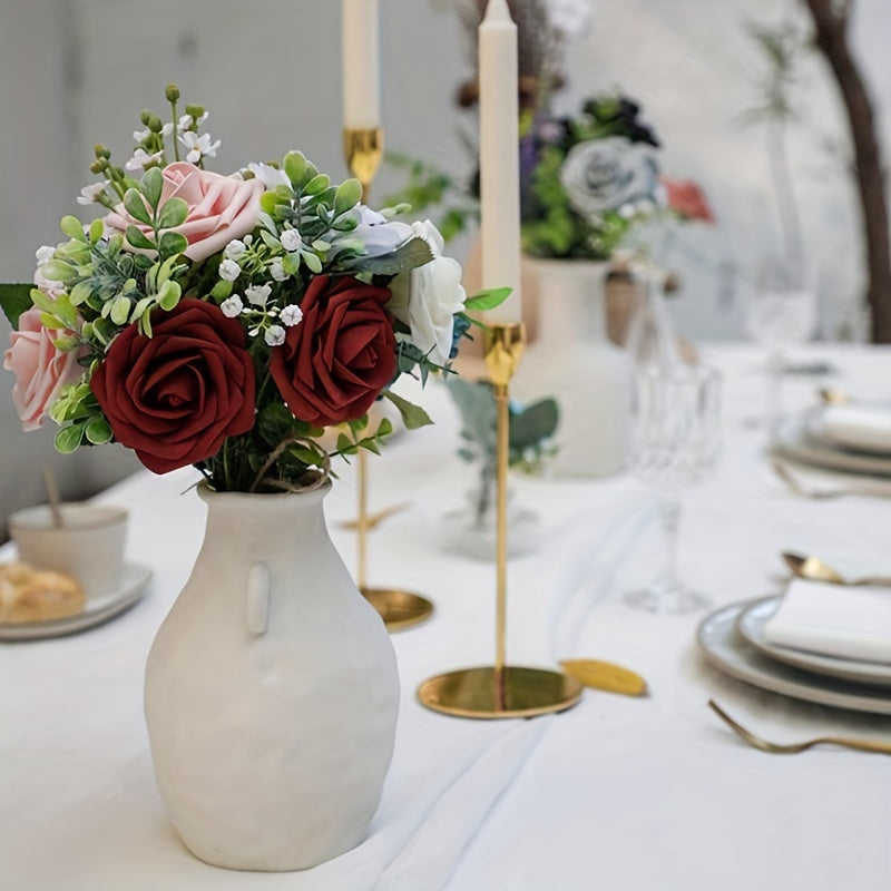 25pcs Real Touch Burgundy Rose Arrangement for Home Wedding Office Cafe Decor